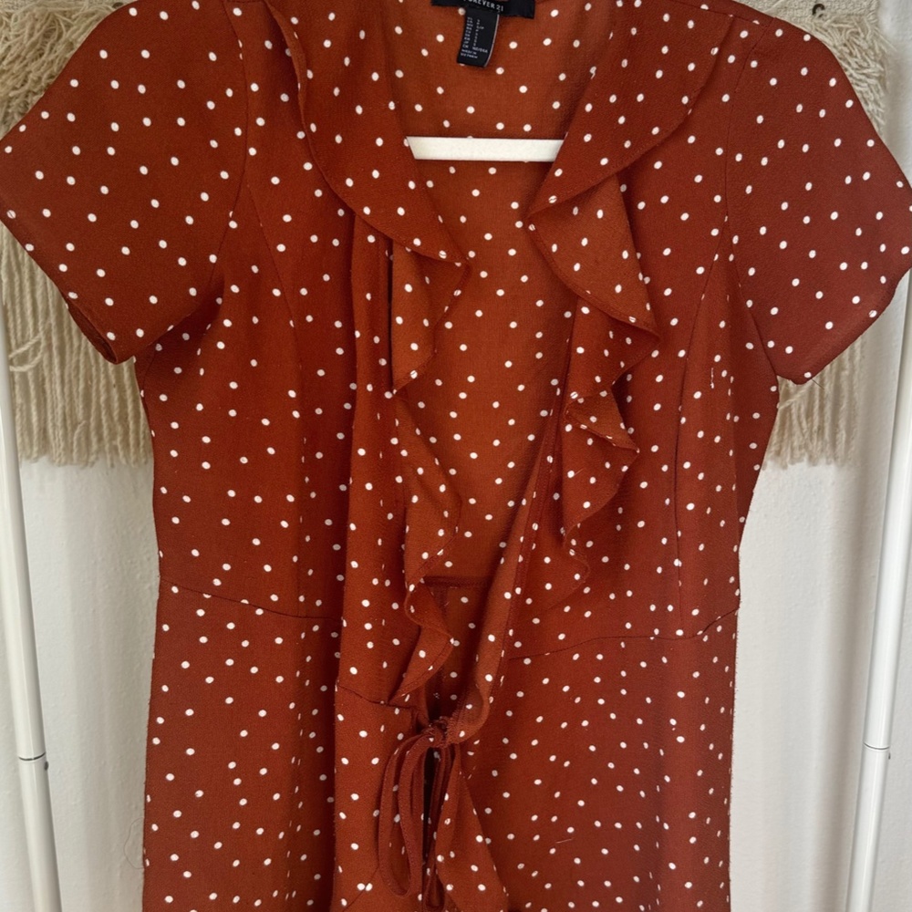 Rust Polka Dot Wrap Dress